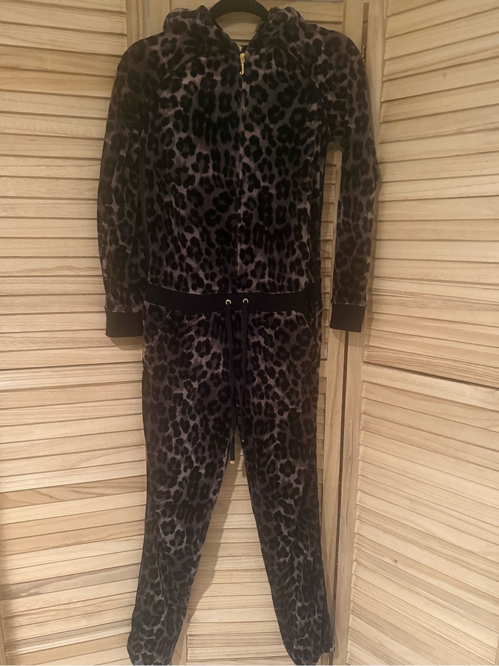 JUICY COUTURE Brown Leopard Velvet Hoodie Jumpsuit